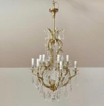 Twelve Light Chandelier - crystal, brass - 1890 Twelve Light Chandelier - crystal, brass - 1890
