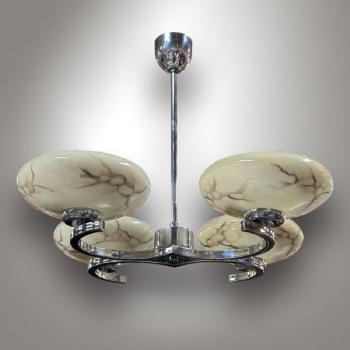 Four Light Chandelier - chrome, glass - 1930 Four Light Chandelier - chrome, glass - 1930