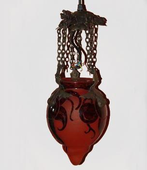 Chandelier - bronze, ruby glass - Le verré Francais - 1900