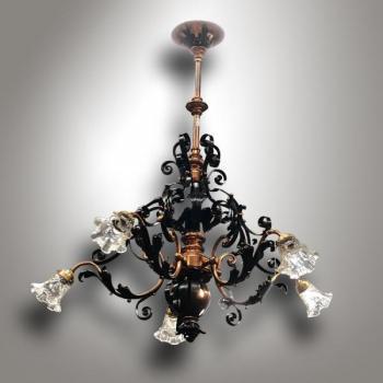 Five Light Chandelier - metal, copper - 1900
